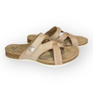 Earth Origins Sandals Womens Size 9.5 Tan Braided Leather Toe-Loop Cork Sole